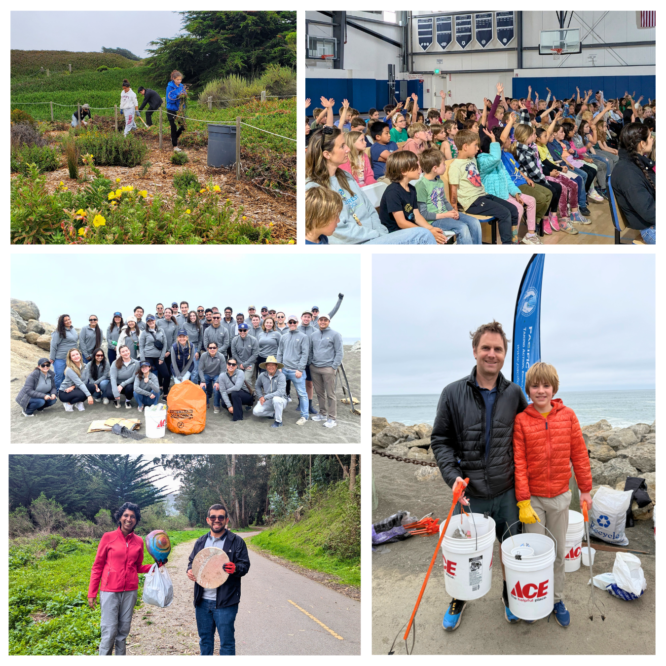 A collage of adults and students participating in various activities with the Pacific Beach Coalition