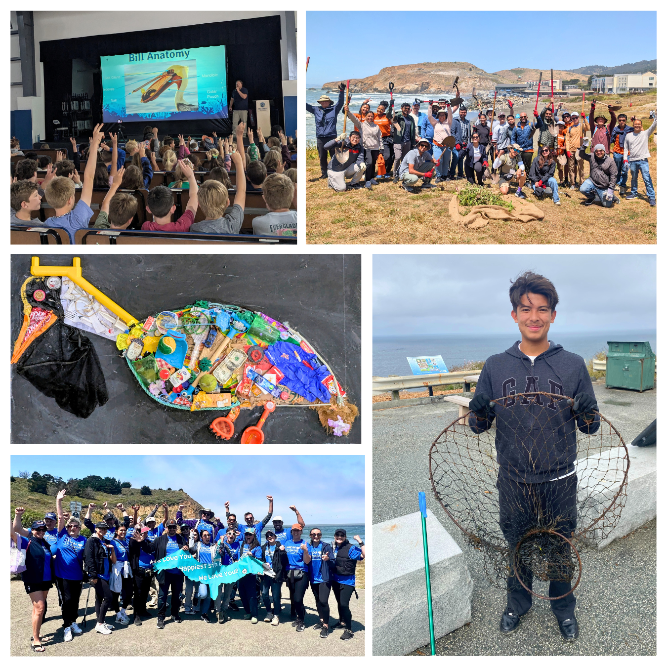 A collage of volunteers and students excited to be stewards of the earth