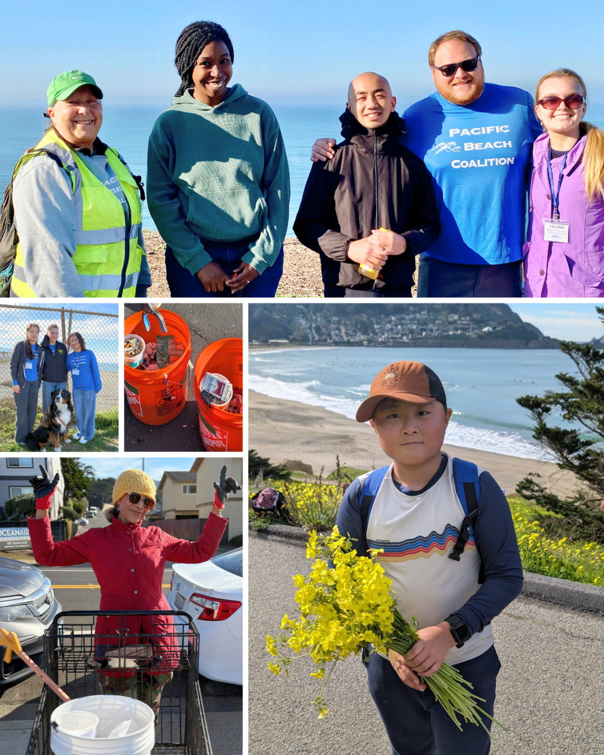 A collage of PBC volunteers at our January sites along the coast