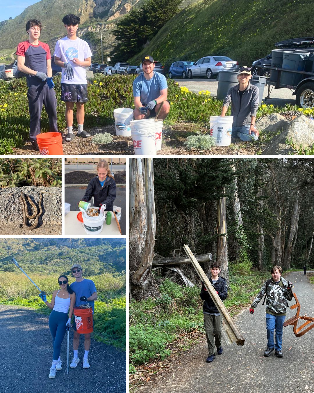 A collage of youth and adult volunteers at February 2026 cleanup and restoration events