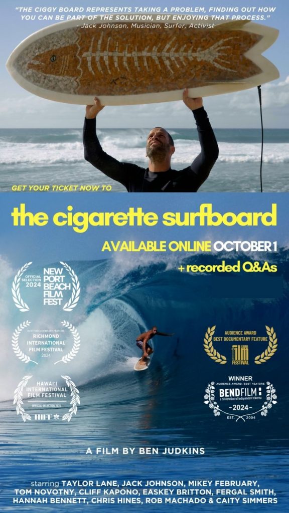 The Cigarette Surfboard film promo poster with Jack Johnson